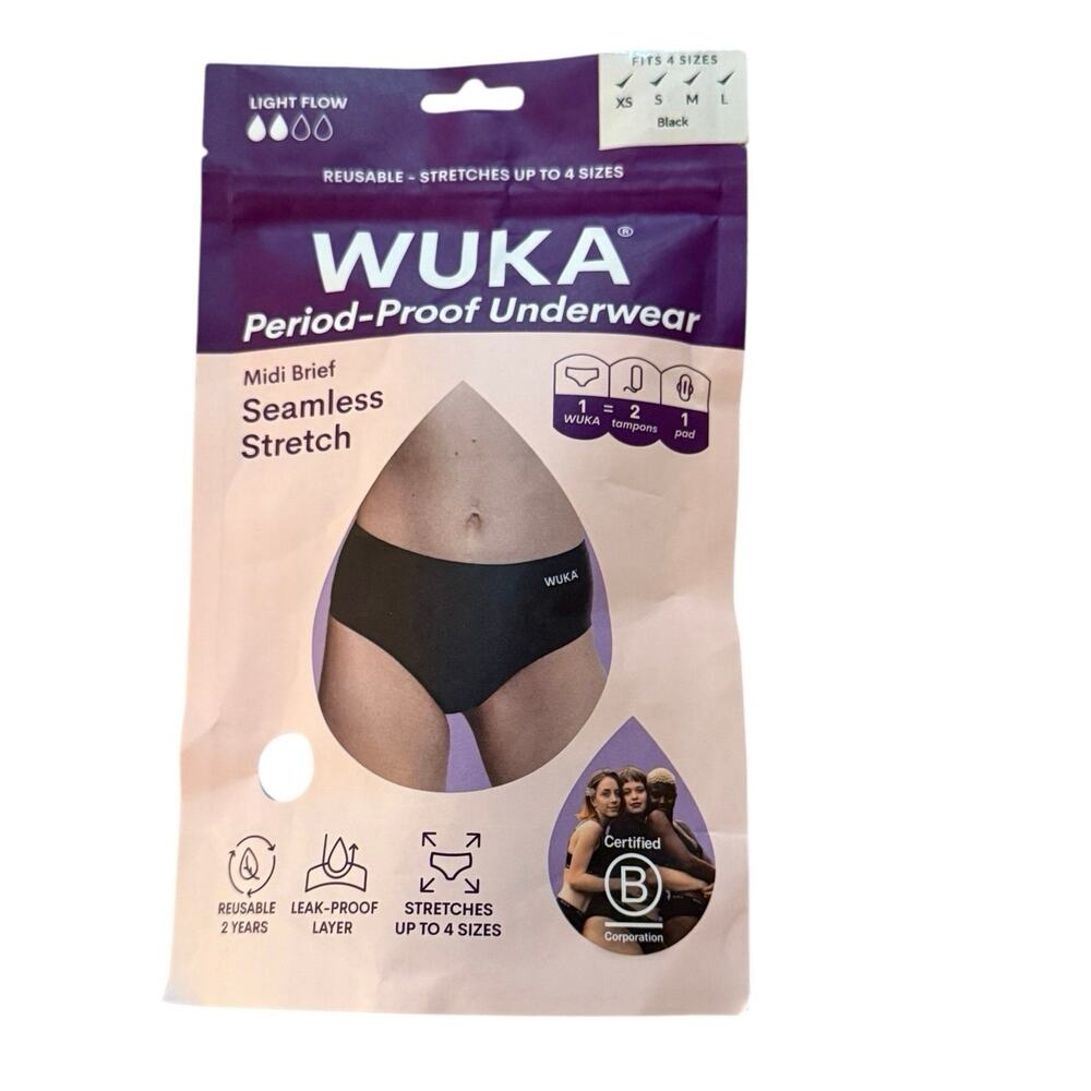 WUKA NWT Stretch Seamless Midi Brief Light Flow - Black XS/S/M/L One Size
